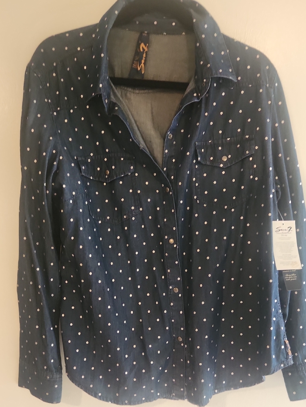 Seven7 Navy Blue Polka Dot Button-Up Blouse